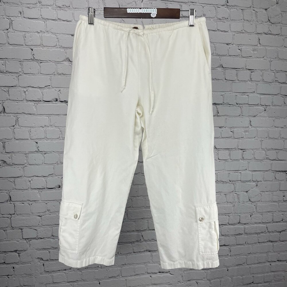 VTG Tommy Bahama Ivory Cotton Blend Oyster Shell Button Capri Pants 2 (28x23)